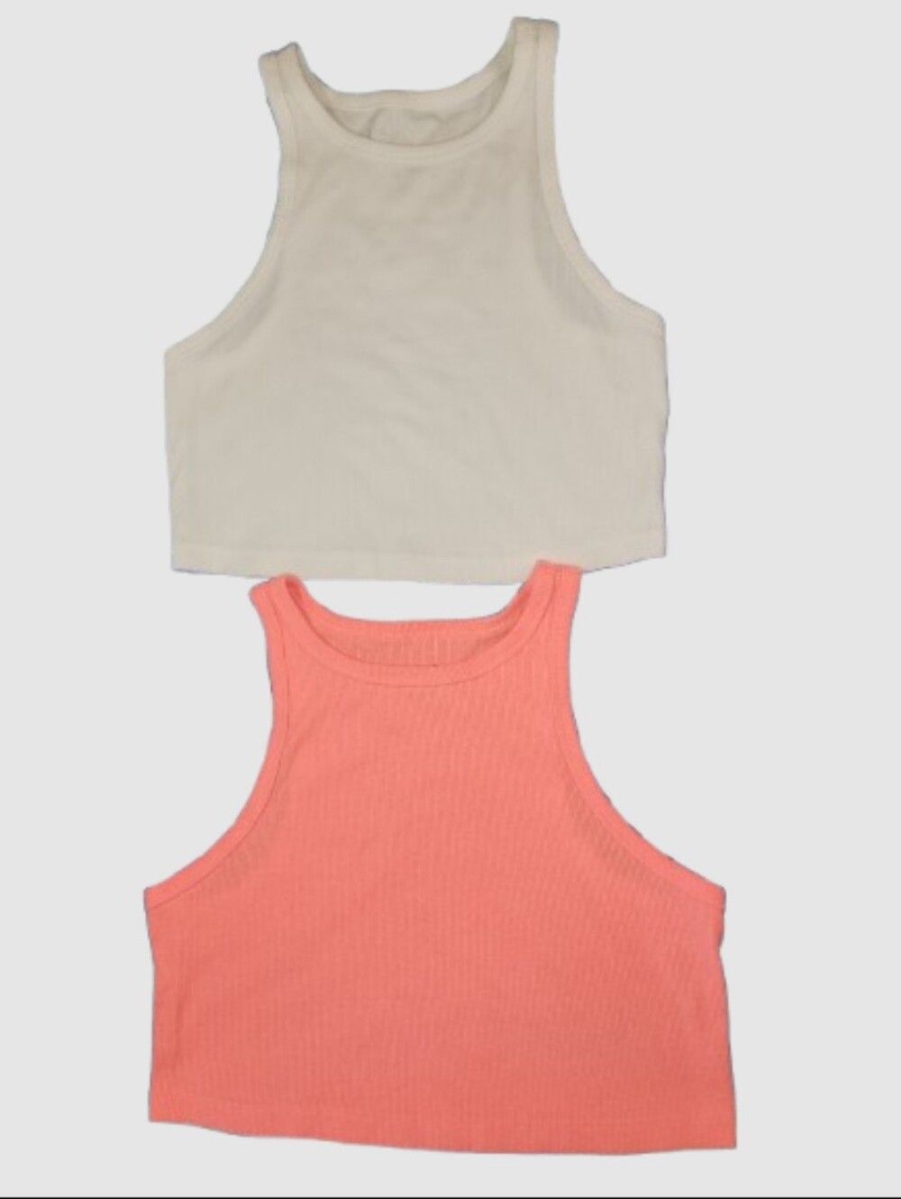 Set of 2 Wild Fable Rib Knit Cropped Racerback Tank Tops White and Salmon Large - Picture 7 of 14